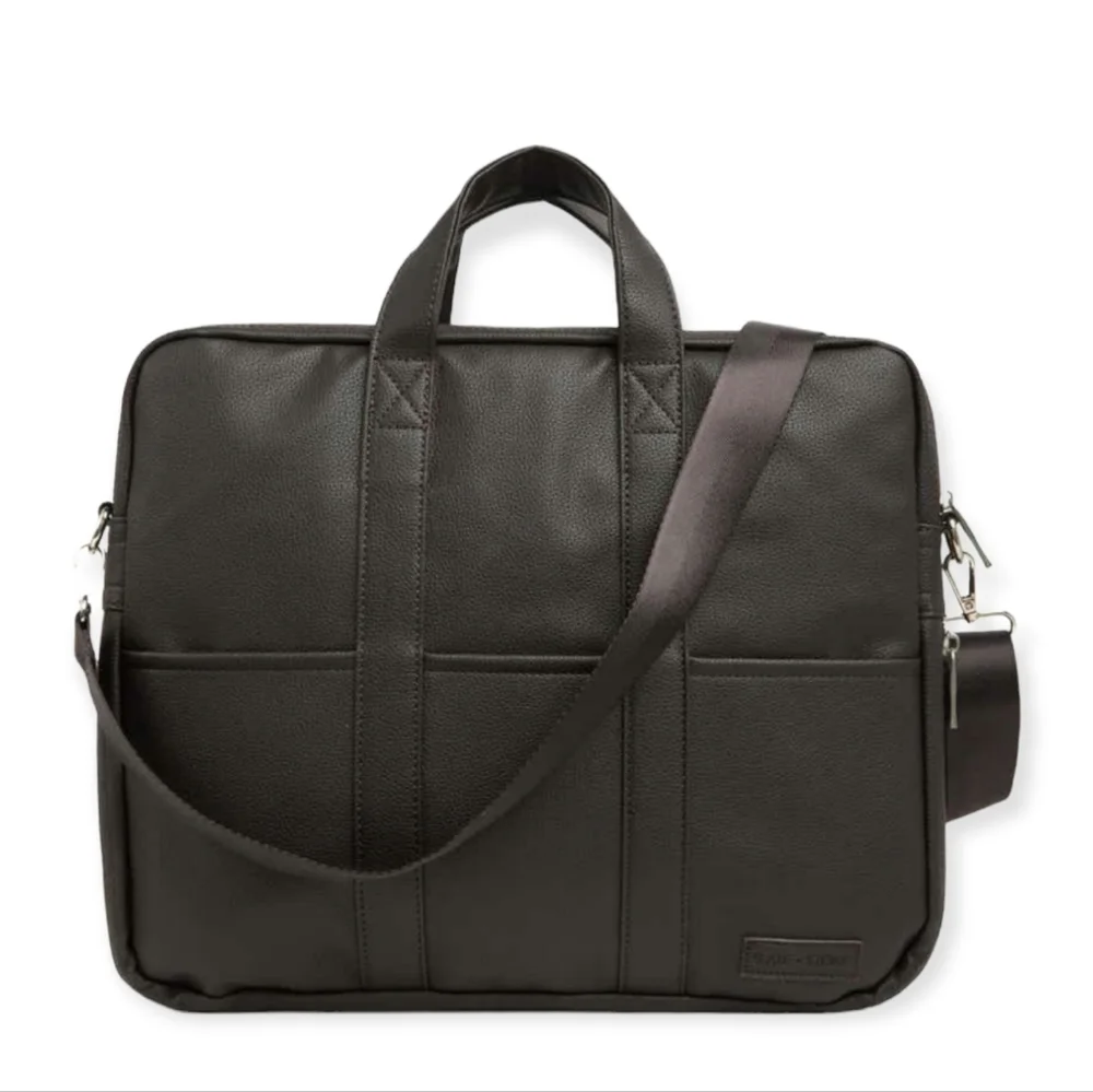 Slate And Stone Men's Faux Leather Laptop Bag in Dark Brown Pebbled